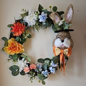 Charming Bunny Wreath with Vibrant Floral Accents